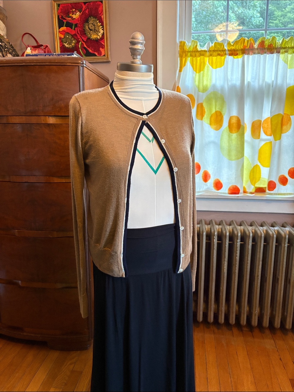 J. Crew Black & Tan Merino Cardigan with Contrast Trim Medium